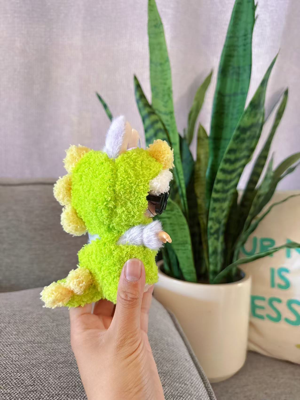 17cm Doll Clothes for labubu| 2-Piece Clothes for Dolls Outfit Dinosaur| Accessories for Cute Dolls Clothes, Pink Hat + Overalls